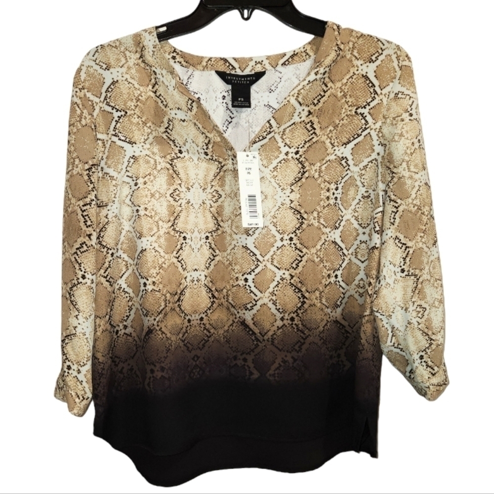 Investments Python Pattern Blouse Petite Small  Lightweight NWT - Picture 2 of 10